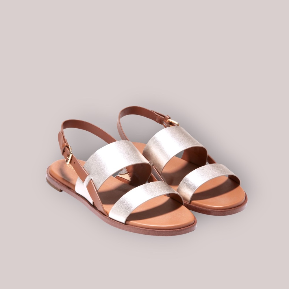 Womens Cole Haan Flynn Flat Sandal, Soft Gold Leather. W25346 - Picture 3 of 4